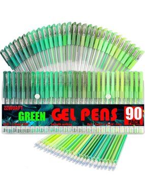 90 Pack Green Tone Gel Pens - 30 Pens + 60 Refills, Vibrant Ink for Coloring